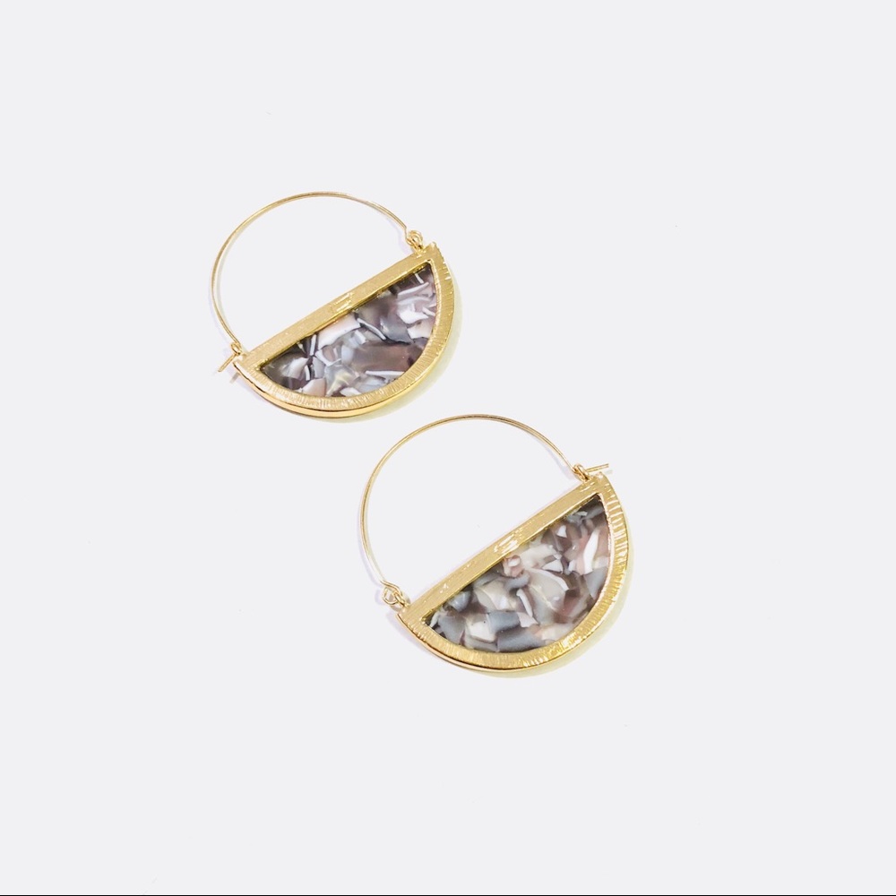 ALISA HALF CIRCLE HOOP DROP GRAY MULTI EARRINGS - Picture 6 of 6